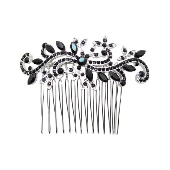 Faship Gorgeous Black Rhinestone Crystal Floral Hair Comb