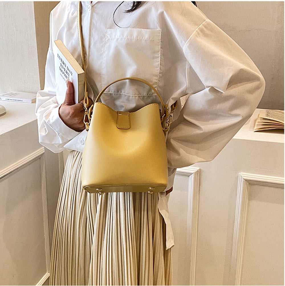 Leather Bucket Crossbody Bag for Women Medium Hobo Purse Handbag Fashion Ladies Top Handle Tote Shoulder Bag