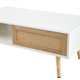 thumbnail image 6 of 2-Tier Coffee Table, 41" Modern Accent Table with Rattan Sliding Door, Adjustable Feet, Open Storage, Wood Center Table for Living Room, Bedroom, 6 of 9