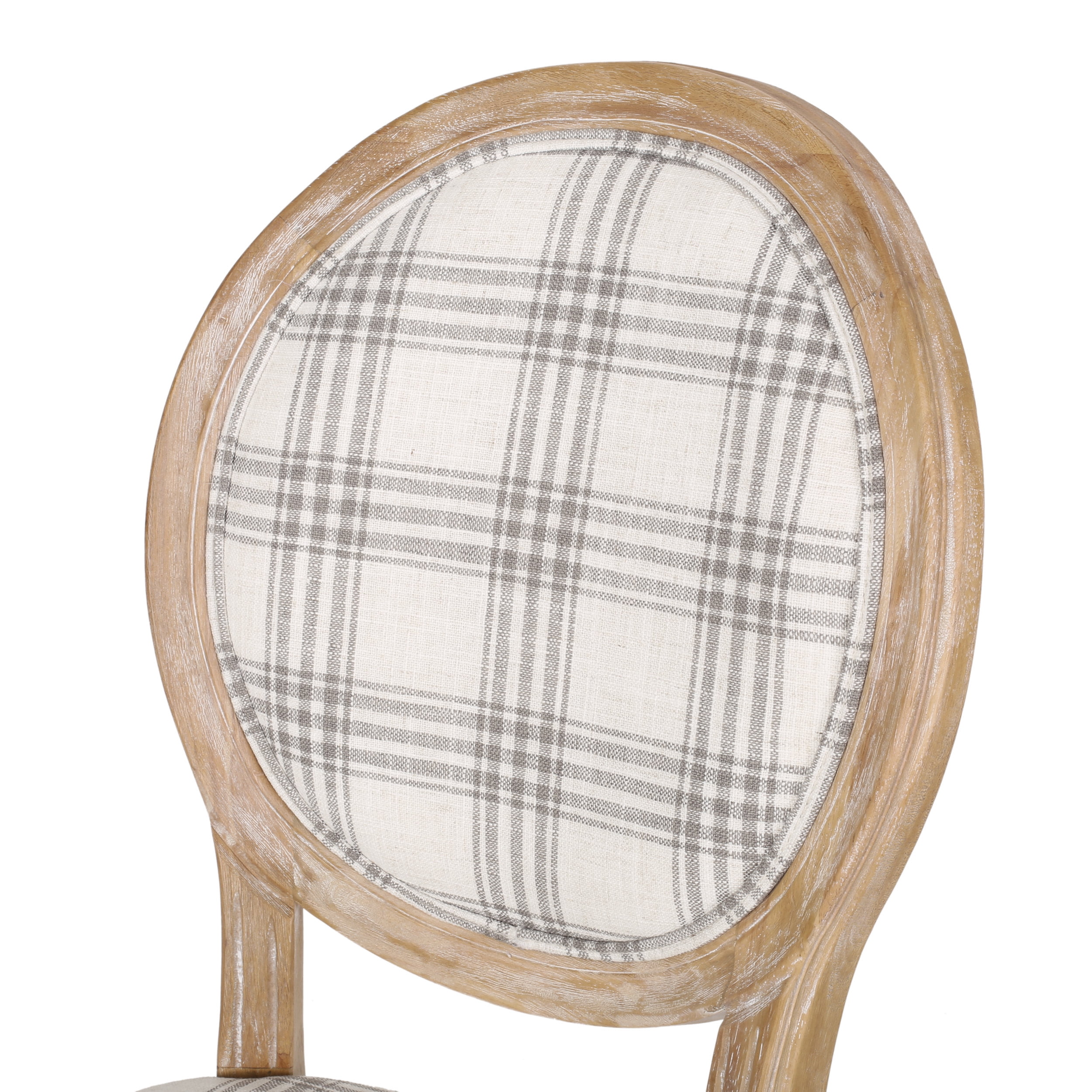 Noble House Dored Fabric and Wood 7 Piece Dining Set, Gray Plaid and Natural