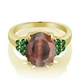 thumbnail image 2 of Gem Stone King 4.25 Ct Oval Red Tiger Eye Green Nano Emerald 18K Yellow Gold Plated Silver Ring (Size 9), 2 of 4