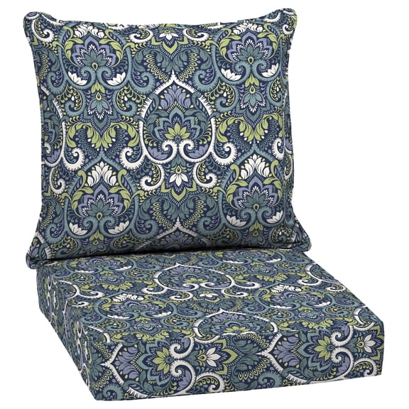 ARDEN Outdoor Deep Seat Cushion Set, 24 x 24, Water Repellant, Fade Resistant, Deep Seat Bottom and Back Cushion for Chair, Sofa, and Couch, Sapphire Aurora Blue Damask