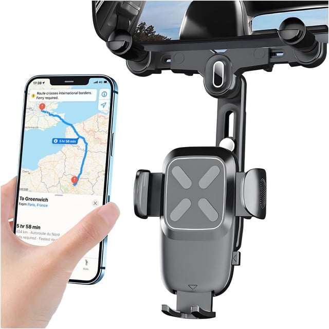 XIHAMA Car Rear View Mirror Phone Holder, 360° Rotatable&Retractable Auto Rearview Clip Mobile Mount Holder, Multifuctional GPS Holder with Anti-Shake Design, Universal for All Phone&Cars