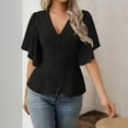 thumbnail image 3 of Casual Tops V-Cuello Manga Corta Suéter Camisa Moda Tee para las Mujeres Elegante Blusa de Verano, 3 of 5