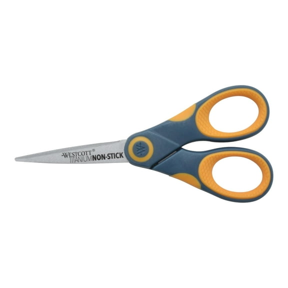 Westcott 14881 5-Inch Non-Stick Titanium Scissors For Office and Home, Yellow/Gray C28