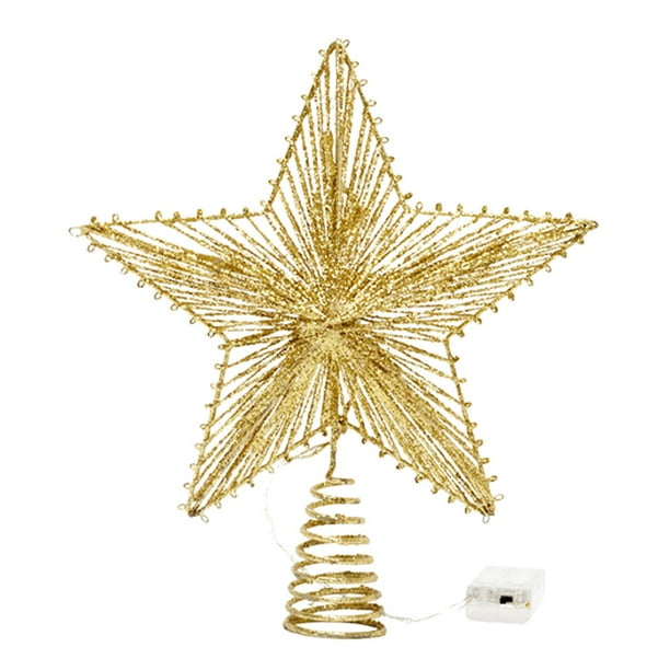 Estrella de cinco puntas para la copa del árbol de Navidad, estrella de cinco puntas de hierro forjado de línea recta con luz, regalo de Navidad, estrella superior