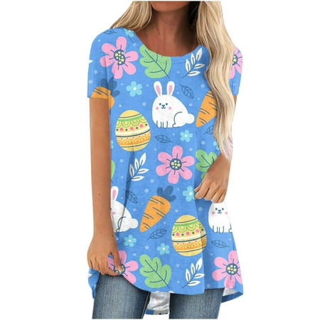

Womens Clearance Short Sleeve Blouse Womens Blouses And Tops Dressy Fashion Woman Causal Round Neck Printing Blouse Short Sleeve T-Shirt Summer Tops Proclub Shirts Blue L