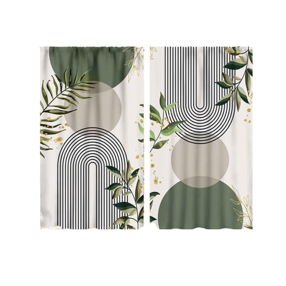 Line Green Blackout Curtains for Living Room, 22x41in Thermal Insulated Room Darkening Drapes, Noise Reducing Grommet Window Curtains for Bedroom Kitchen, 2 Panels