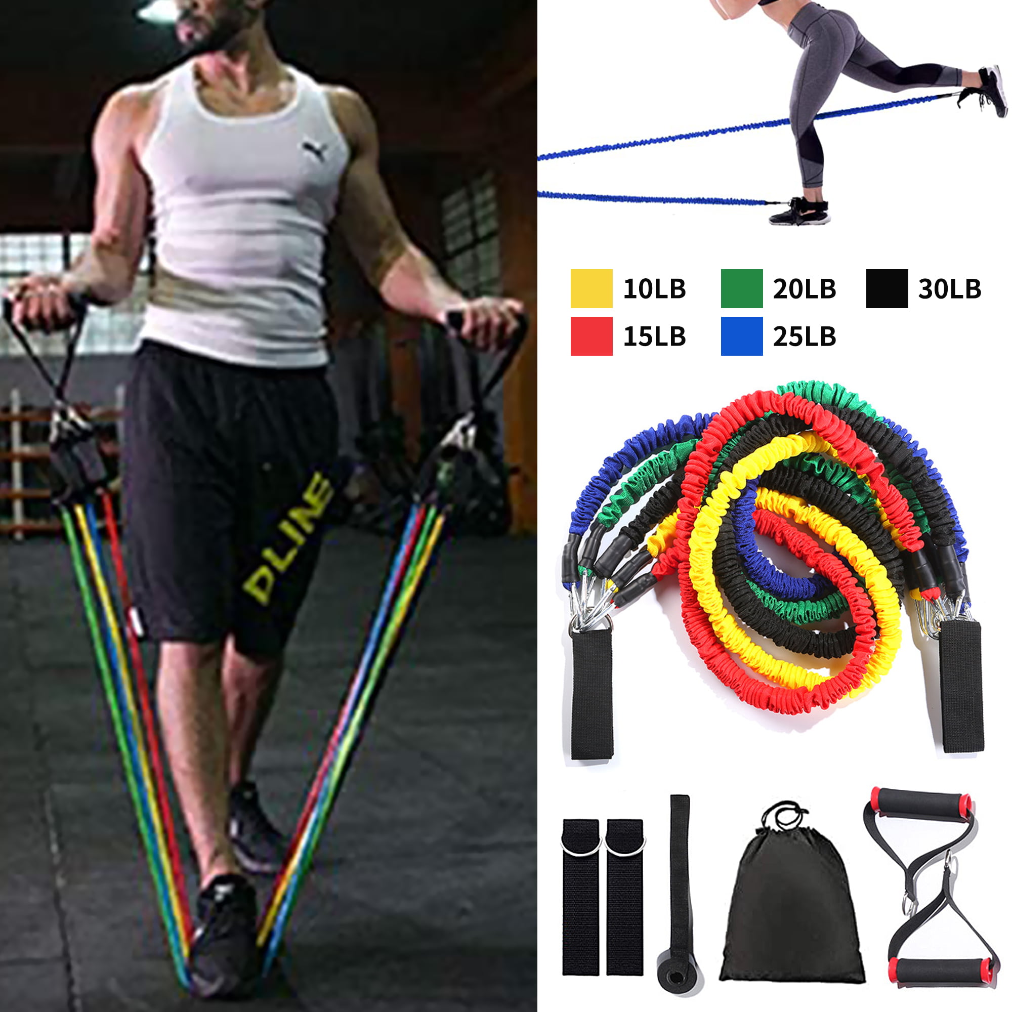 2x Exercise Handles Grip Resistance Bands Workout Tube Fitness Strength Training 