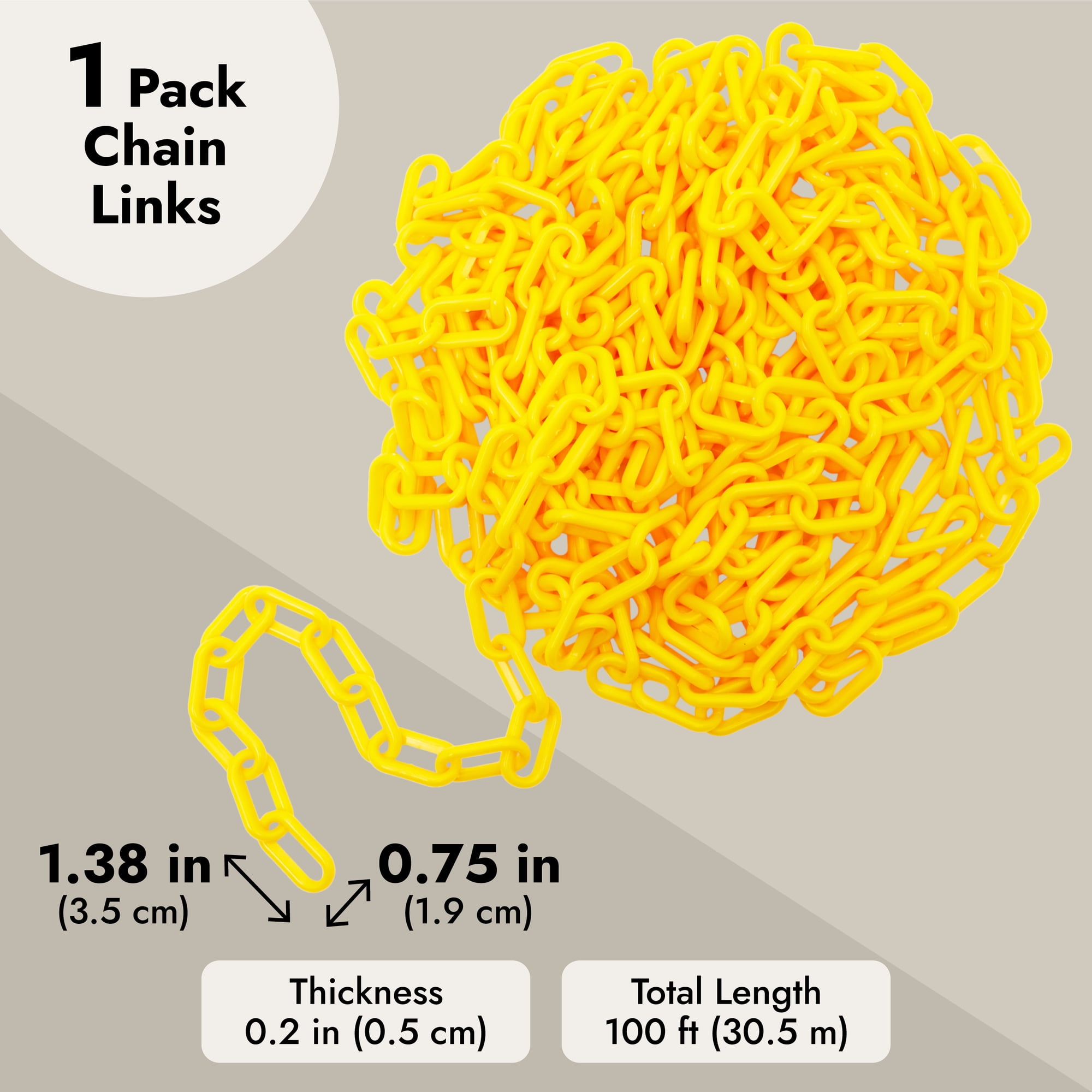 1ft Frosted Yellow Plastic Chain Links, 19mm, Matte Acrylic, Small Con