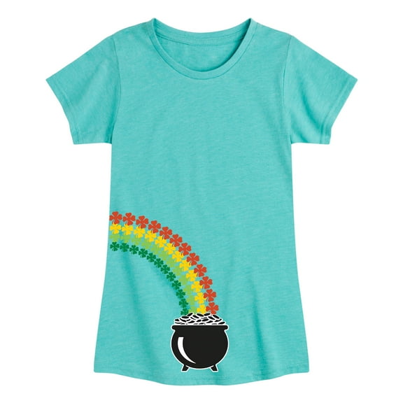 Instant Message - St. Patrick's Day - Follow the Clover Rainbow to a Pot of Gold - Toddler And Youth Girls Short Sleeve Graphic T-Shirt