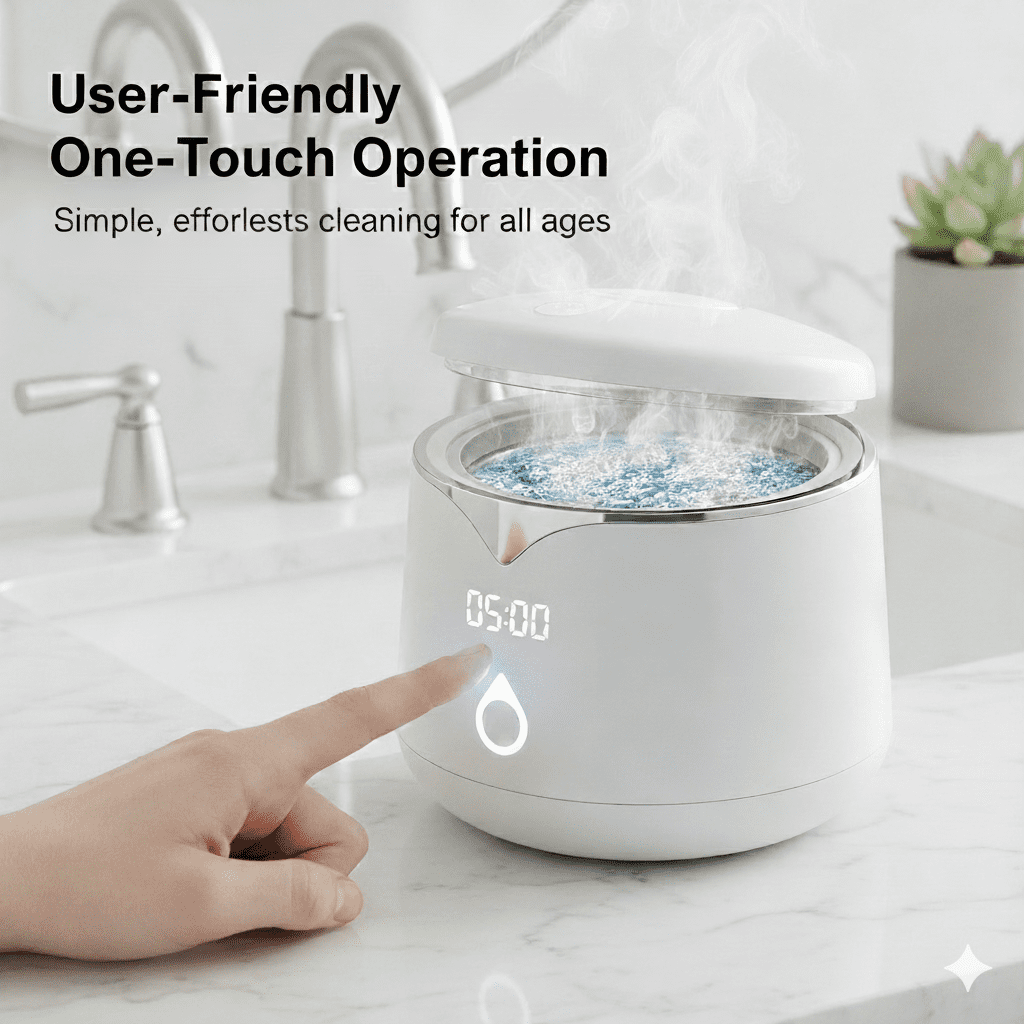 Professional 45kHz Ultrasonic Retainer Cleaner with UV Sanitizer - Portable Cleaning Machine for Aligners, Dentures, Mouth Guards, and Jewelry - 200ml, Dual Cleaning Modes, White