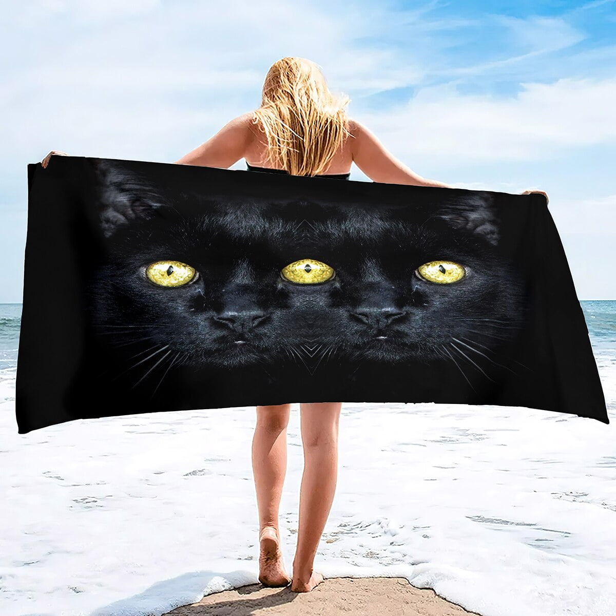 Black Cats Beach Towel Highly Absorbent Super Soft Pool Towel Large
