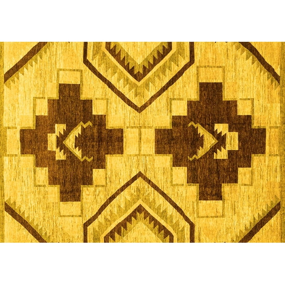 Ahgly Company Machine Washable Indoor Rectangle Southwestern Yellow Country Area Rugs, 7' x 9'