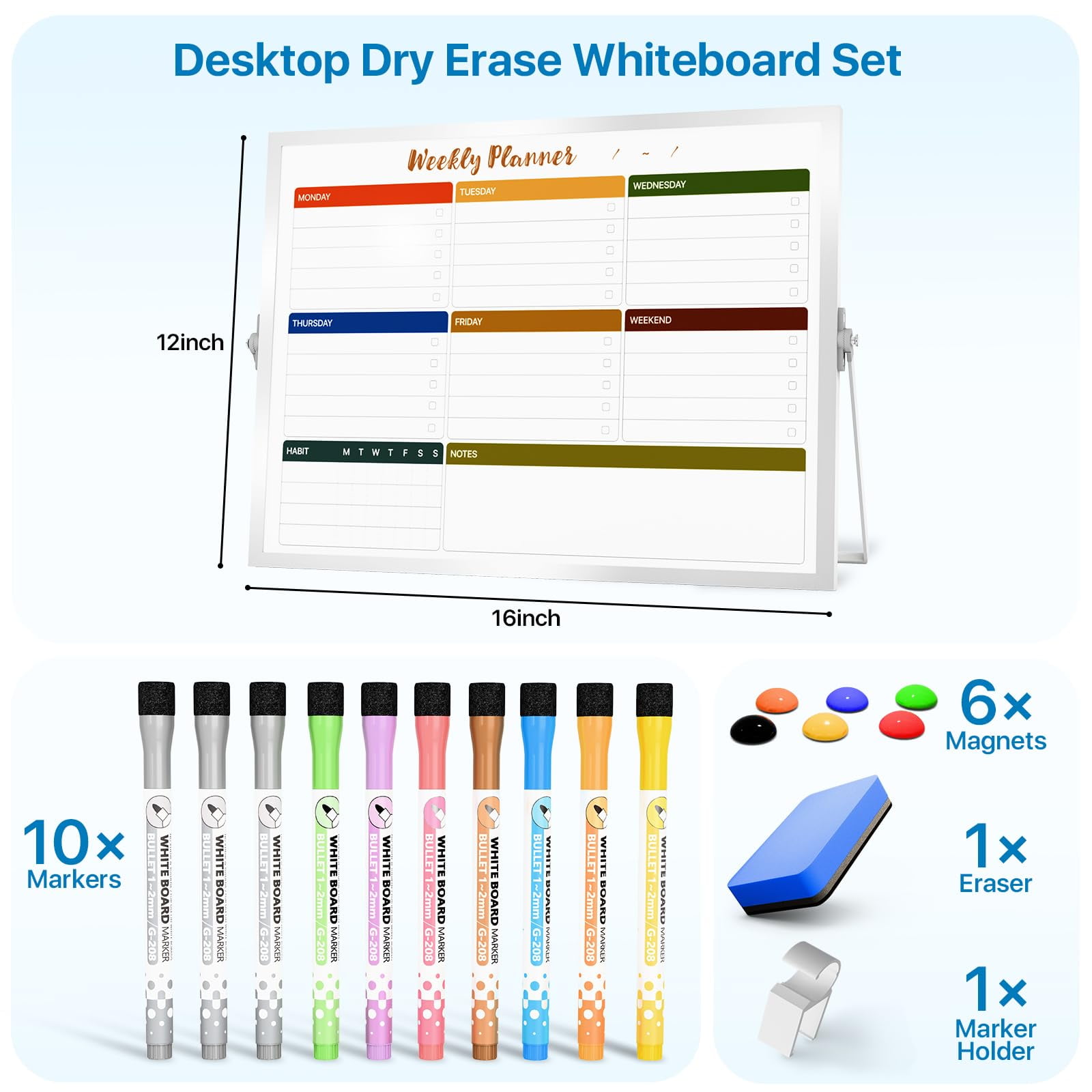 Marsrock Sale 16"×12"Colorful Desktop Double-Sided Dry Erase Whiteboard with Stand,Great for Home,School& Planning Board