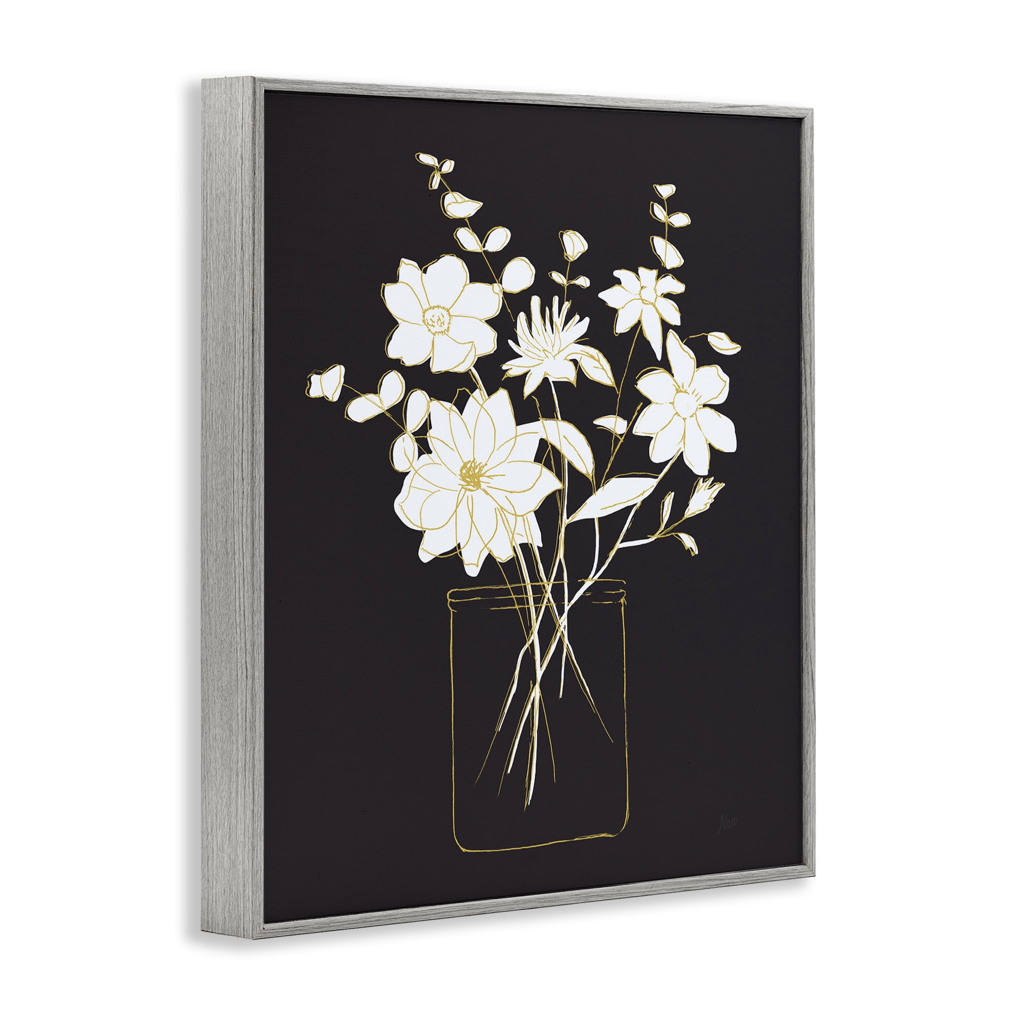 Stupell Industries Classy Jar of Flowers Botanical & Floral Painting Gray Framed Art Print Wall Art, 11 x 14