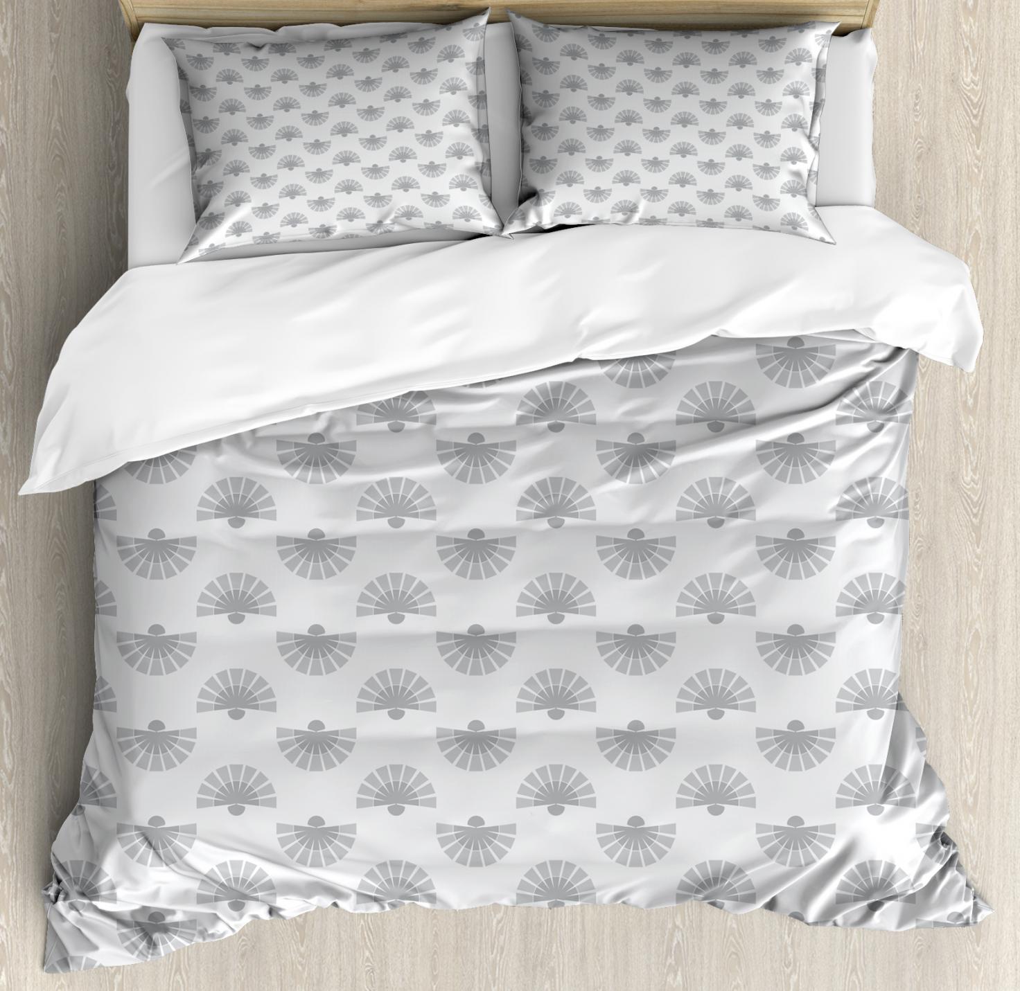 Geometric Duvet Cover Set, Japanese Traditional Fan Pattern in Pale
