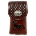 thumbnail image 4 of Western Cowboy Tooled Basketweave Leather Multi Emblem Concho Belt Loop Cellphone Holster Case in 2 Colors, 4 of 4