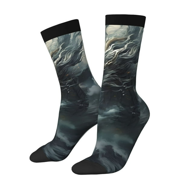 Balery Cloud White Dragon Calcetas Largas con Estampado para Hombre y Mujer – Suaves y Transpirables, Talla Única (US 5-11)