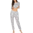 thumbnail image 3 of Conjunto de pijama para mujer, de manga larga, con estampado de estrellas, suave, con bolsillos, 3 of 6