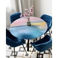 thumbnail image 5 of nqOlkjepod Oil Painting Pink Blue Round Tablecloth, Fitted Table Cover with Elastic for 55"-60" Round Tables, Modern Artwork Abstract Table Cloth Outdoor Indoor Dinning Party Waterproof Tablecloths, 5 of 6