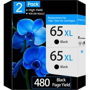65XL 65 Ink Cartridges, Compatible for HP 65 Black Ink Cartridges,2 Pack