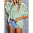 thumbnail image 4 of Uhndy Women's Blouses Crewneck Lace Bell Sleeve Shirts Elegant Casual Loose Summer Babydoll Shirt Tops Green M, 4 of 5