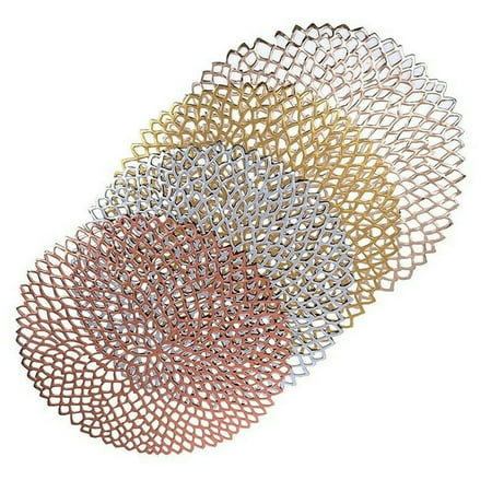Wicker Placemats Round Table Pad Easy Clean Home Decor Hollow Bowl Non Slip Hot Stamping Dining PVC Placemat Round Coaster Holder Insulation Kitchen ()