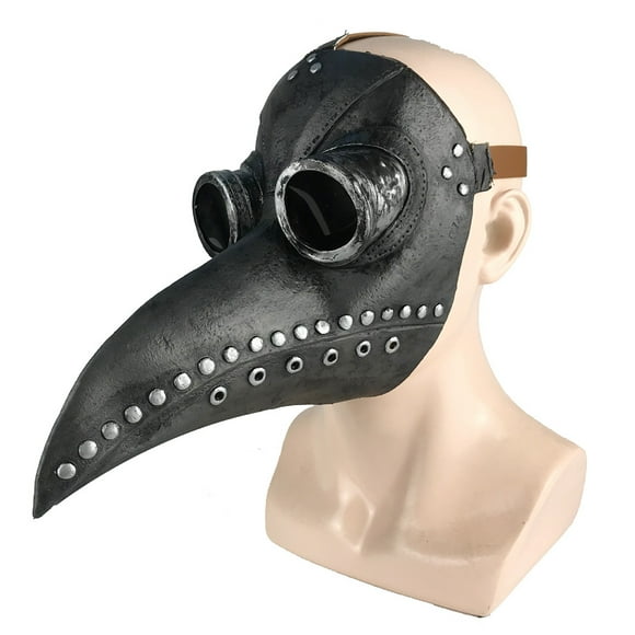 Halloween Face Guard Cosplay Full Costume Props Latex Decoration Long Nose Bird Beak Decor Plague Doctor Mask Facial Cover black & silver