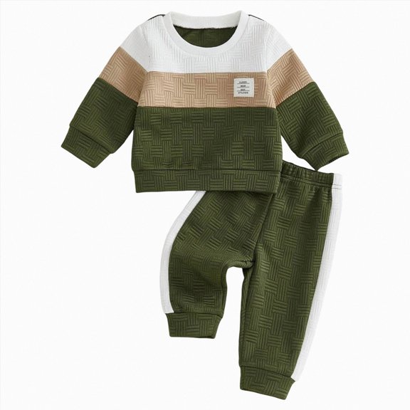Enyan Toddler Baby Boy Fall Clothes Long Sleeve Striped Sweatshirt Top Pants Set 2 Piece Infant Boys Winter Outfits(Green,3-6 Months)