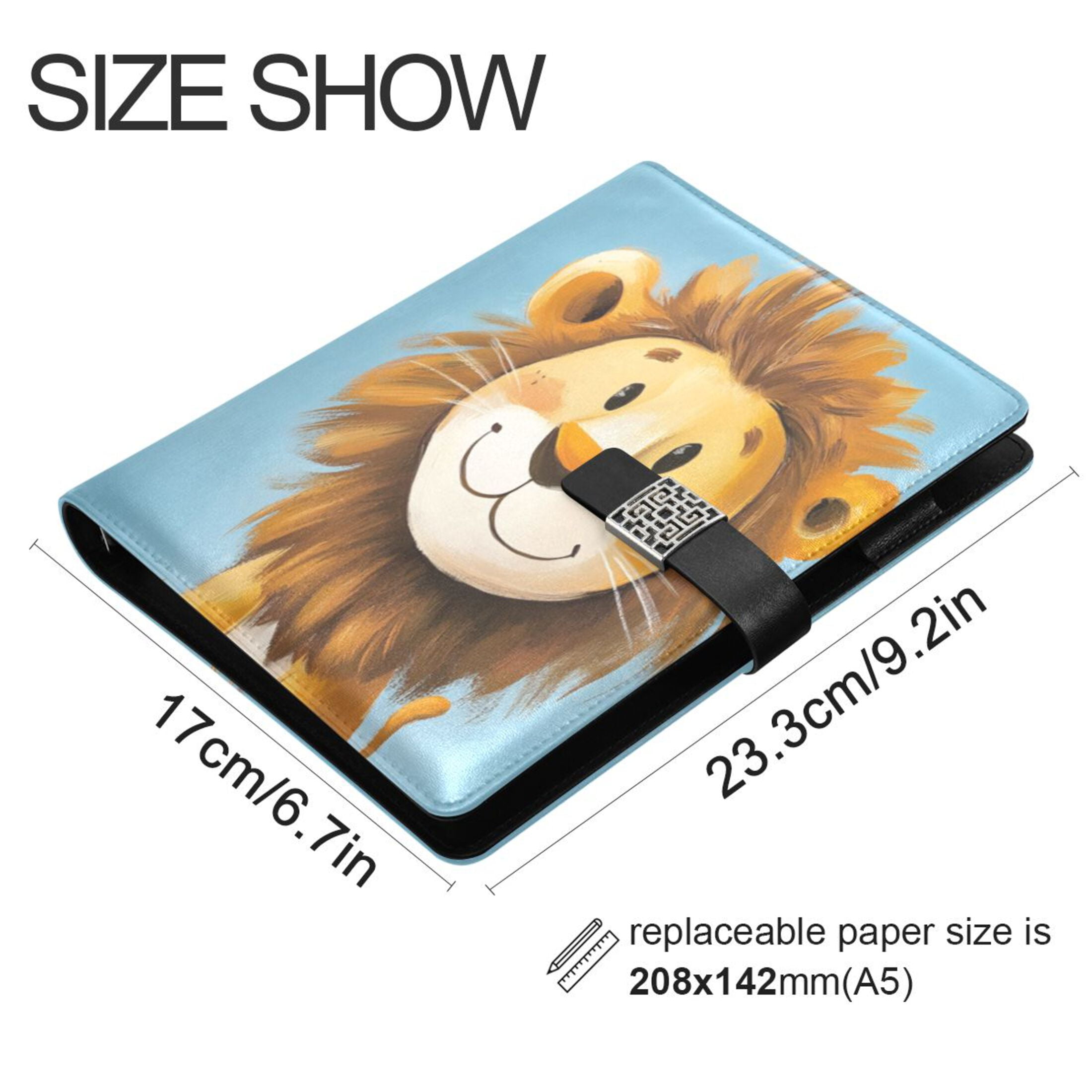 Leather Planner Leather Notebook Notebook Journal Binder Design Pen Pocket Design Convenient for Storage Cute Smiling Yellow Lion