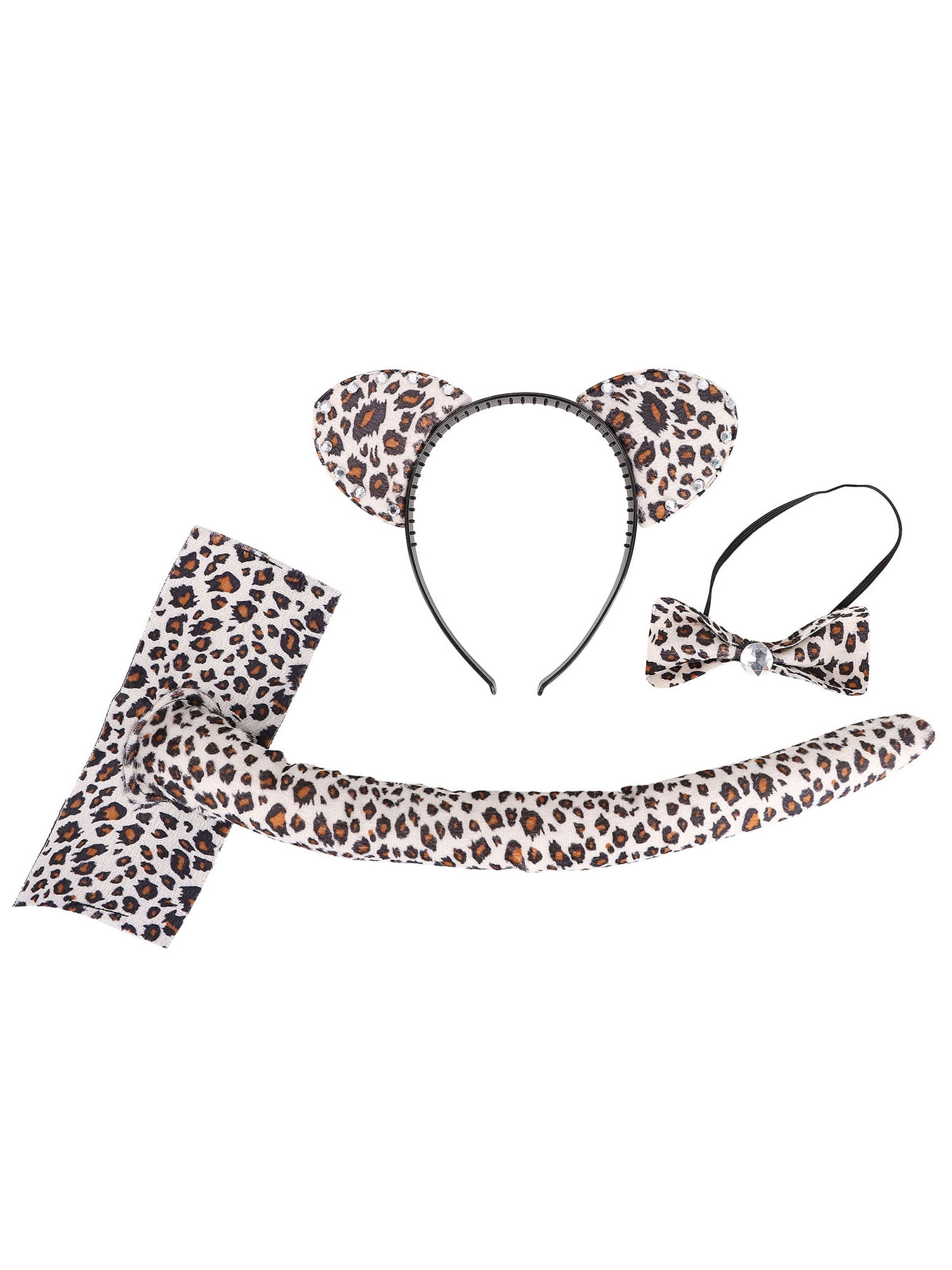 Tail NWT Bow Tie OSFM Brown Leopard 3 pc Halloween Costume Set Girls Ears 