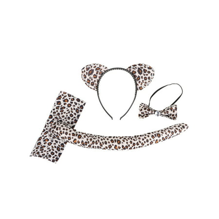 Costume Accessories - Beige Leopard Print Cat Ear Headband, Bow Tie, Tail Set