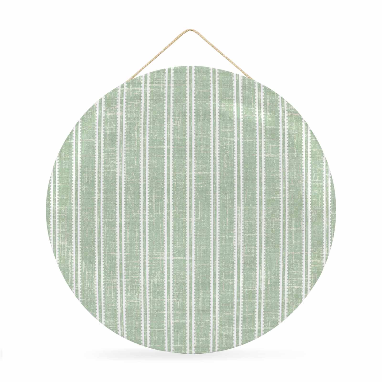 Welcome Sign for Front Door Sage Green Striped Round Metal Wall Art Wreaths Farmhouse Geometric Striped Rustic Vintage Outdoor Indoor Wall Hanging Sign for Porch Decor Housewarming Gifts 11.8 Inch