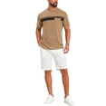 thumbnail image 2 of INSPIRE CHIC Men's Chest Pocket Striped Print Crew Neck Short Sleeve T-Shirt 3XL Khaki, 2 of 5