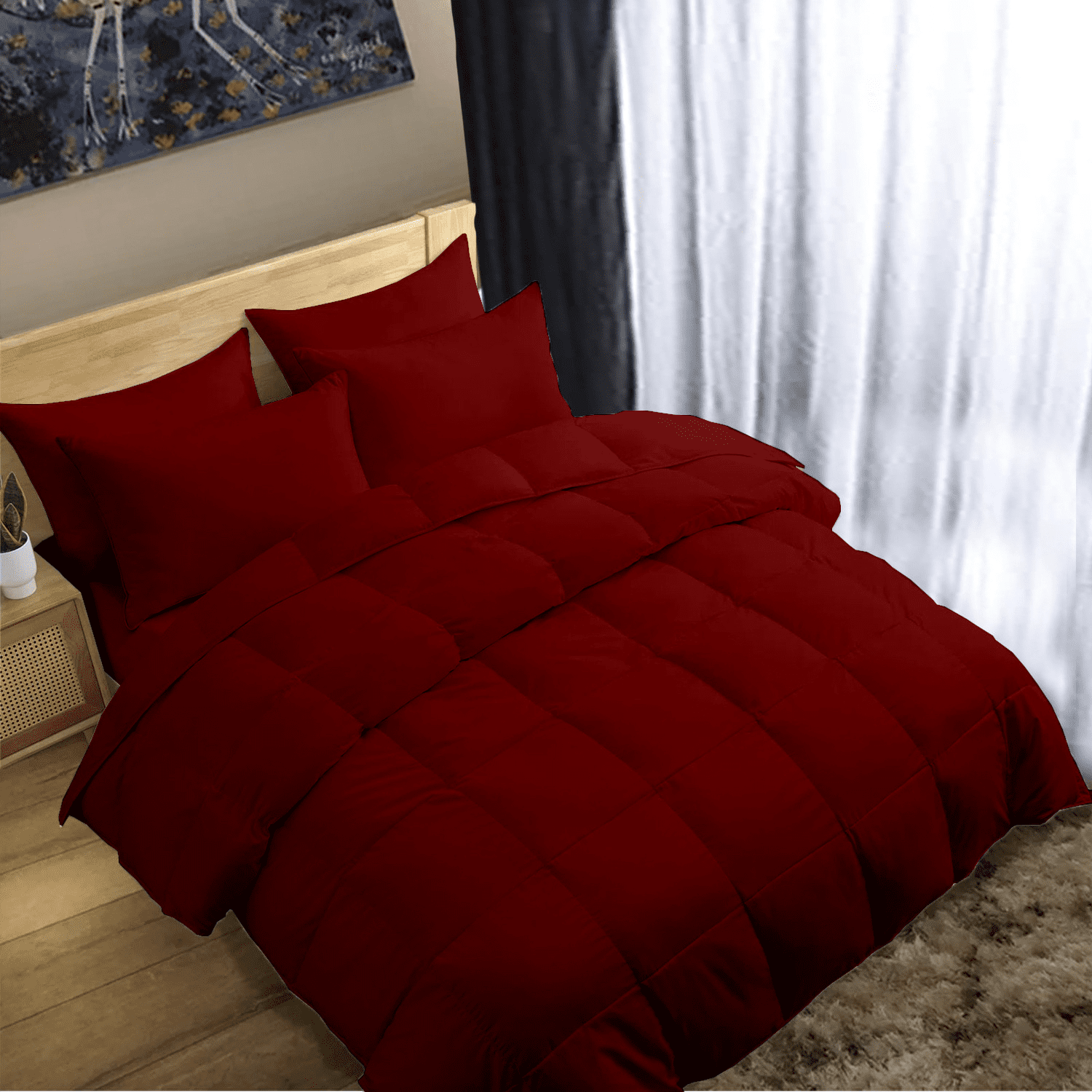 KOMFIT Bedding Comforter Duvet Insert - Quilted Comforter with Corner Tabs - Box Stitched Down Alternative Comforter&nbsp;300 GSM ( Burgandy , King/Cal King (94x104) )