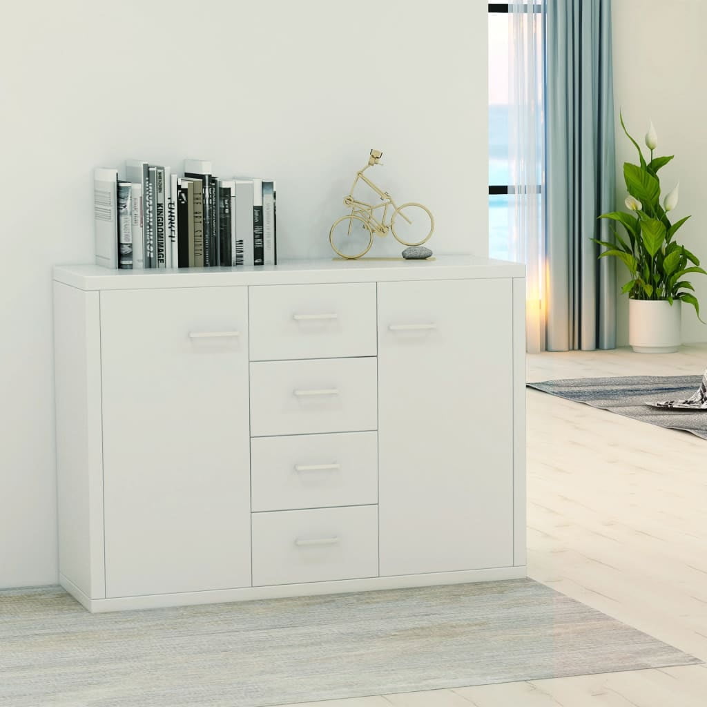 Kepooman Bathroom Cabinet, Modern Buffet Sideboard for Living Room, Storage Cabinet with Two Doors and Four Draws, White Kepooman Bathroom Cabinet, Modern Buffet Sideboard for Living Room, Storage Cabinet with Two Doors and Four Draws, White