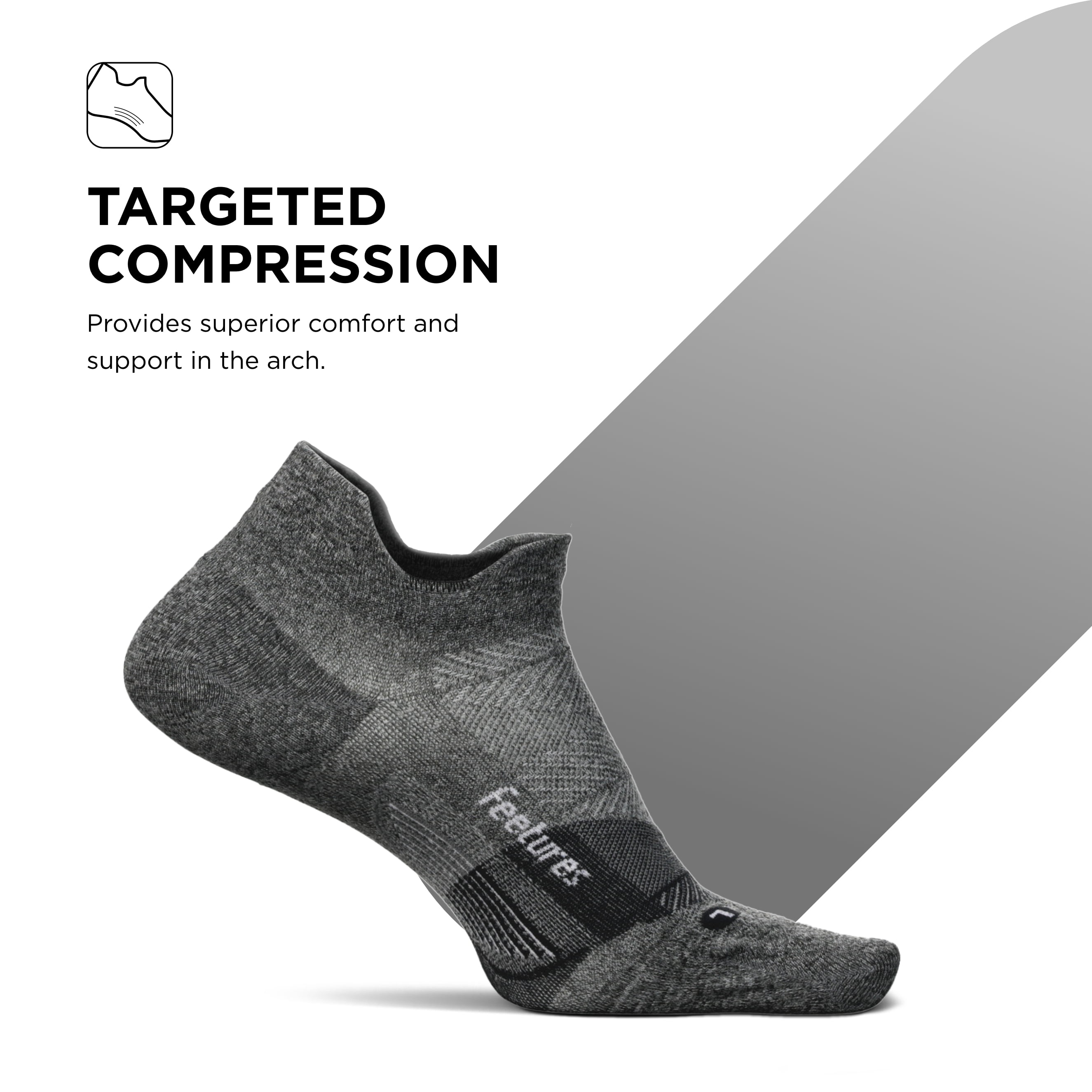 Feetures Elite Ultra Light Cushion Ankle Socks - Sport Sock with Targeted Compression - New Gray, S (3 Pair)