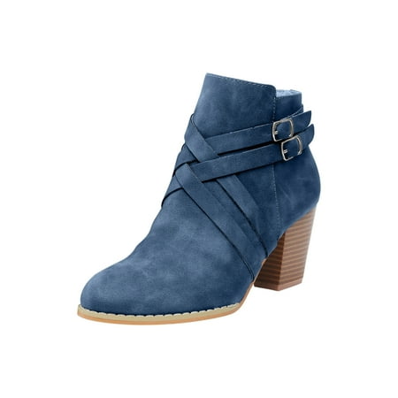 

Boots for Women Clearance Deals! Verugu Western Cowboy Chunky Heel Ankle Booties Ankle Boots for Women Women Ankle Boots Solid Square High Heel Pointed Zip Shoes Cross Straps Belt Buckle Gray 42
