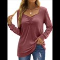 thumbnail image 3 of Blusa Elegante Informal con Cuello en Forma de Corazón y Larga para Mujer, Color Liso, Estilo Túnica, Tipo Suéter. Rojo L, 3 of 5