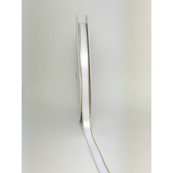 JenlyFavors 3/8" Double Face Satin Ribbon with Gold Edge White 50 Yards