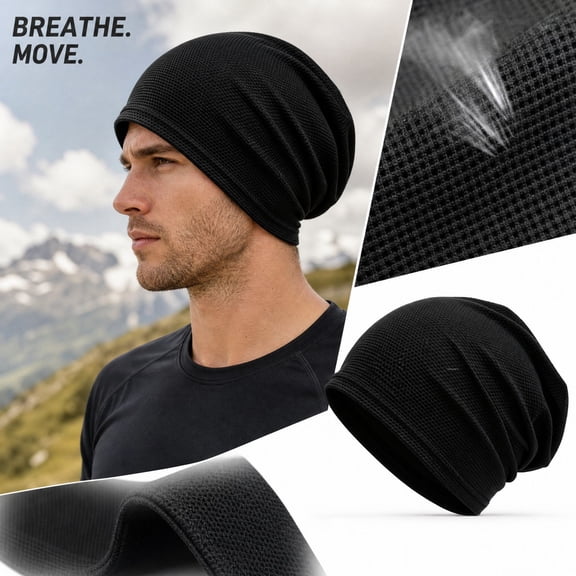 Lumtrix Breathable Skull Cap Sweat Control For Men Women Lightweight Slouchy Beanie Stretchy Soft Helmet Liner For Gym Cycling Black One Size