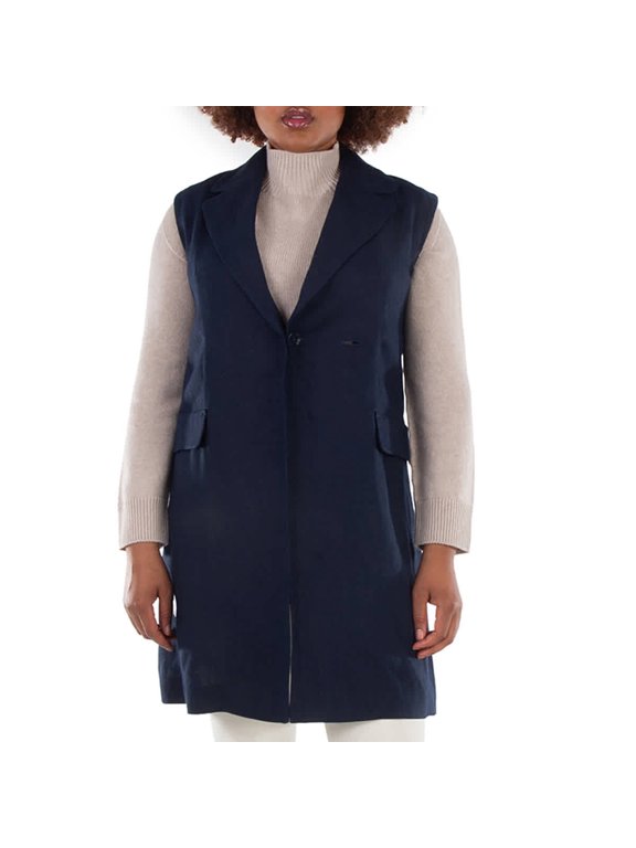 Navy Marie Long Linen Vest, Brand Size 38 ( US Size 4 )