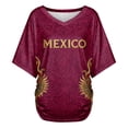 thumbnail image 4 of Mexico 2026 Soccer Cup Style V-Neck Tunic for Women, Short Sleeve Loose Fit Top with Gold Letter & Flame Graphic, Lightweight Breathable Jersey, 1 PC Wine L, 4 of 5