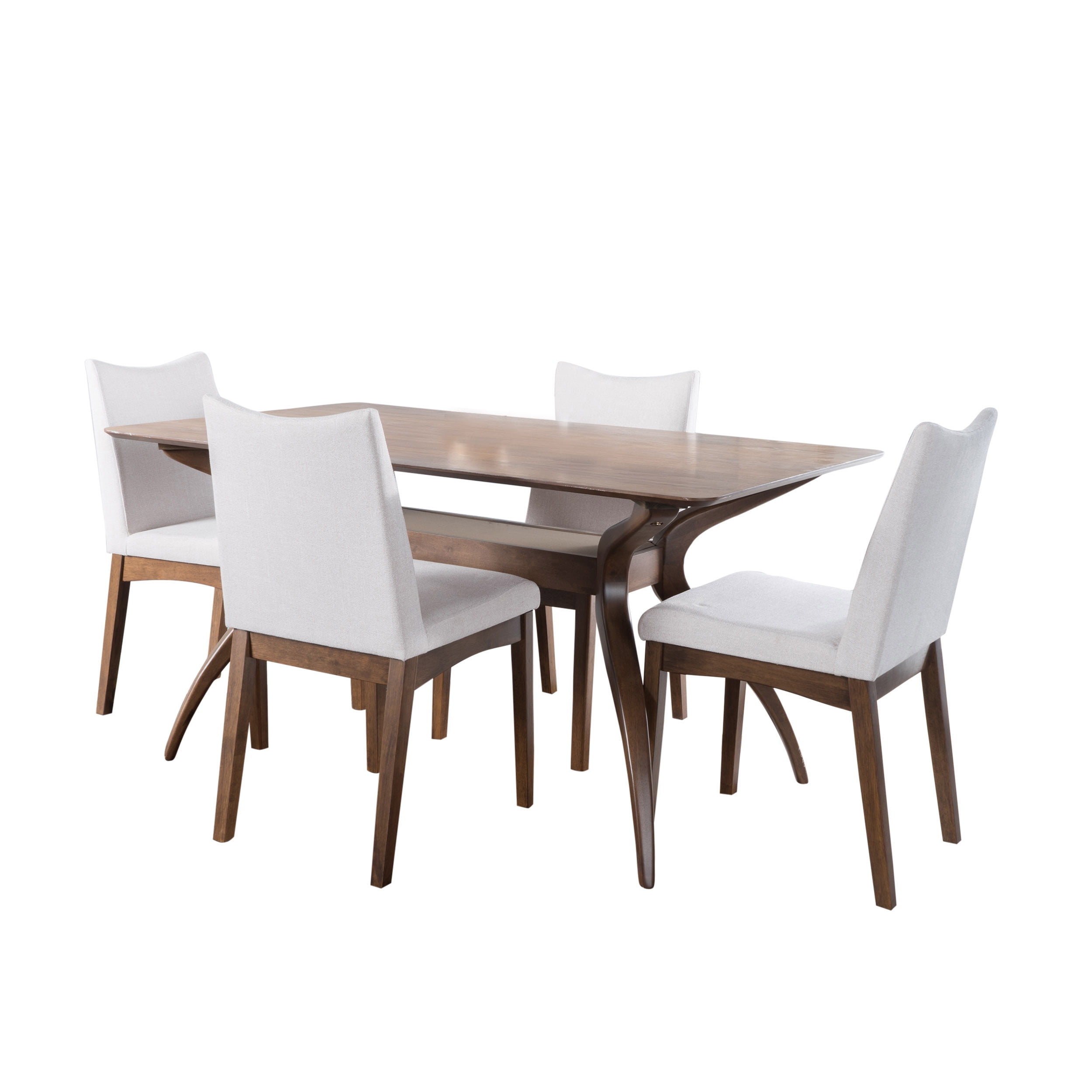 Noble House Roosevelt Light Beige Fabric and Walnut Wood Dining Set