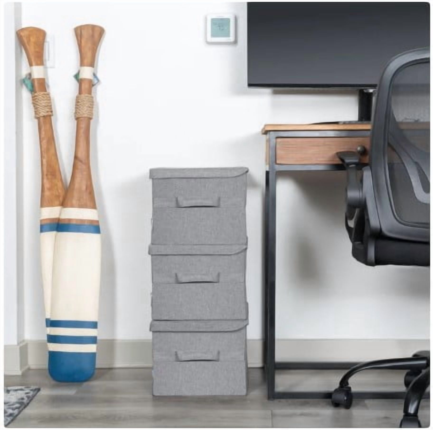 Allspace 3-Pack Fabric Storage Organizer with Lids, Collapsible Storage Bins with Handles, Gray