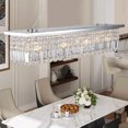 thumbnail image 4 of Modern crystal chandelier for dining room 8-light white rectangle raindrop chandelier contemporary rectangular pendant light fixture for kitchen island bar l39.4'' x w9.8'' x h8.7'(bulb not included), 4 of 10