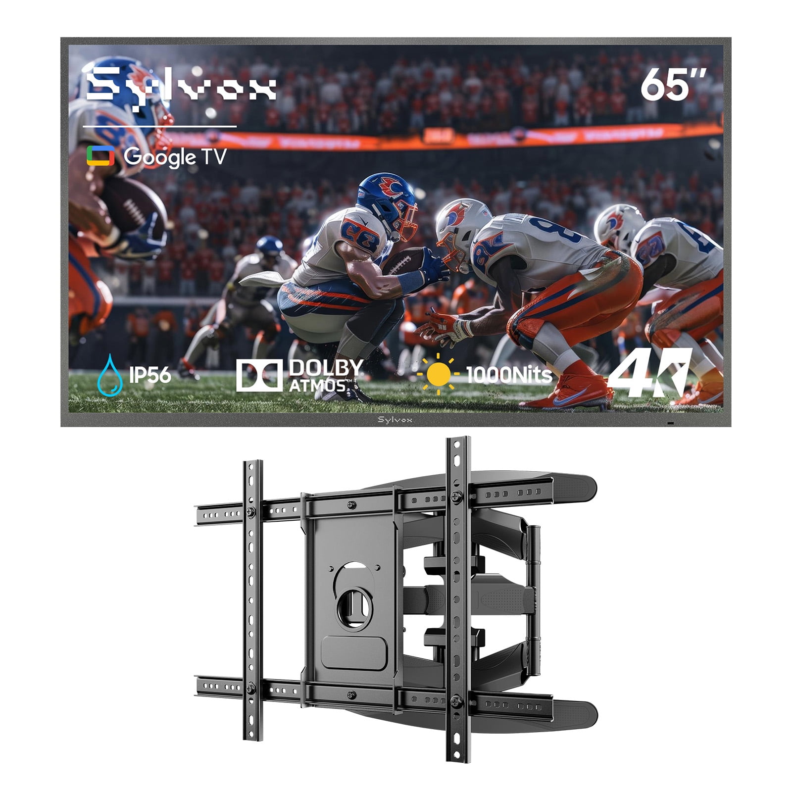 SYLVOX 65" Outdoor TV with Wall Mount, 4K UHD Google TV for Partial Sun Outside 1000nit Brightness, IP55 Weatherproof, Dolby Atmos, Voice Remote (Deck Pro 3.0)