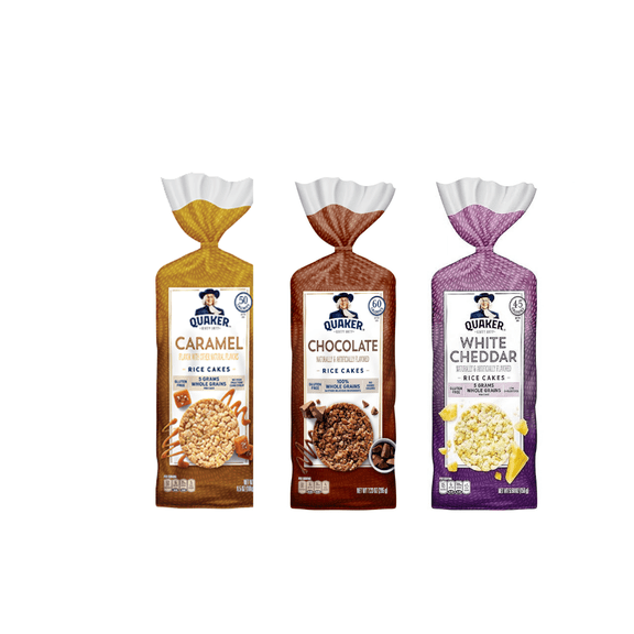 Quaker Rice Cakes Variety Bundle - Pack Of 3 Flavors,CARMEAL CORN, CHOCOLATE,WHITE CHEDDAR..