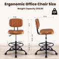 thumbnail image 3 of Edx Adjustable Height & Foot Rest Drafting Chairs with Backrest, PU Leather Modern Style with Wheels 360°Swivel for Home Office Bar Kitchen Shop(Brown), 3 of 7